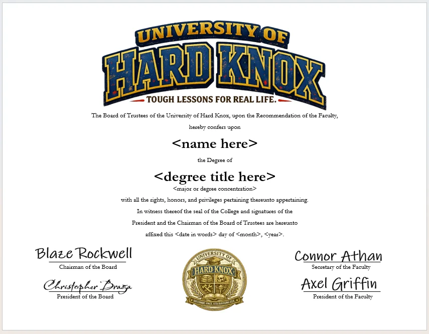University of Hard Knox degree parchment product image (1)