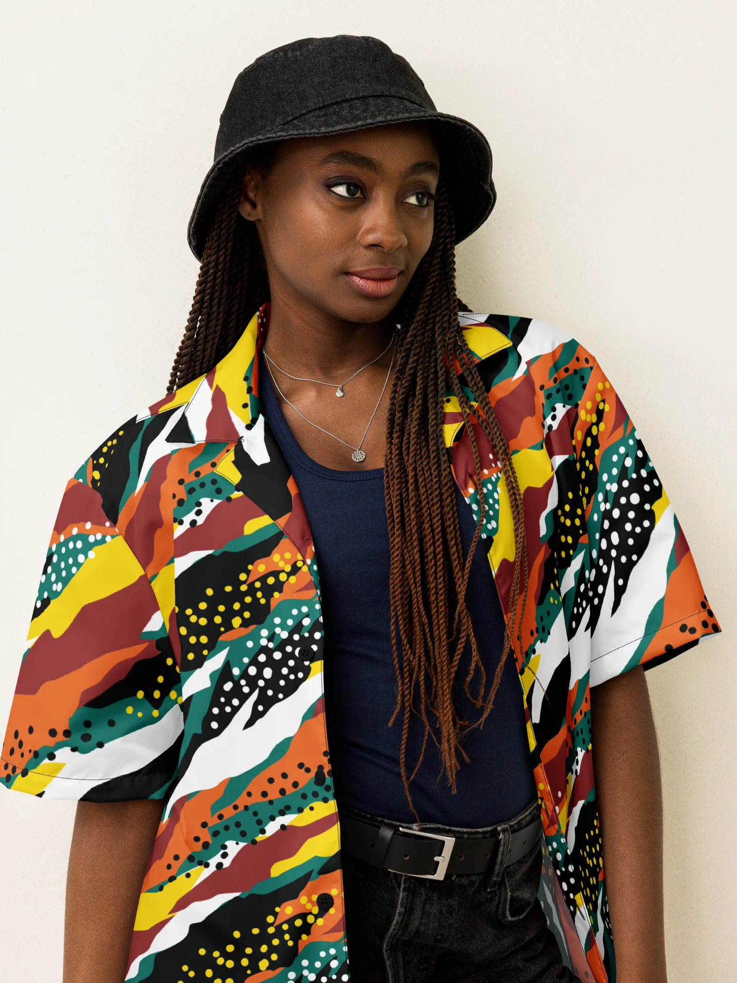 Terracotta & Teal Abstract Safari Pattern | Vibrant All-Over Print Unisex Button Shirt product image (12)