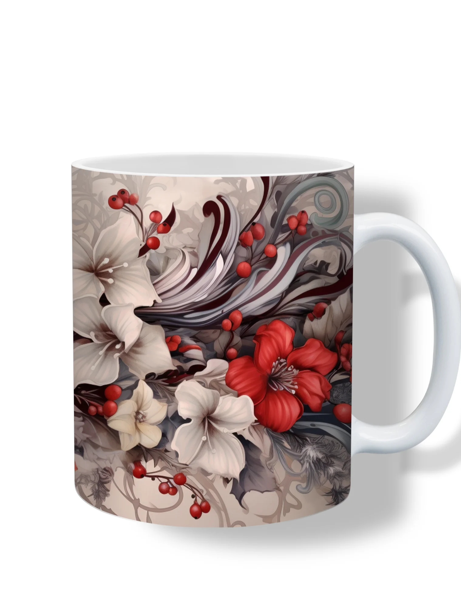 Red Cardinal 11oz Coffee Mug – Elegant Floral and Bird Design Ceramic Cup – Perfect for Nature Lovers and Holiday Gifts product image (4)