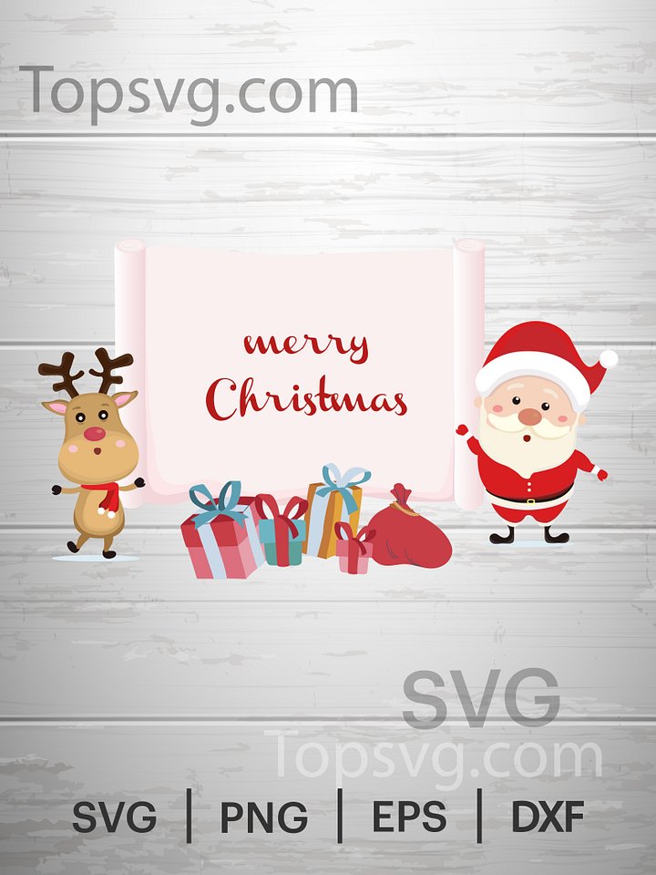 Christmas SVG, Santa Claus and his reindeer peeking around a sign with copy space. Merry Christmas product image (1)