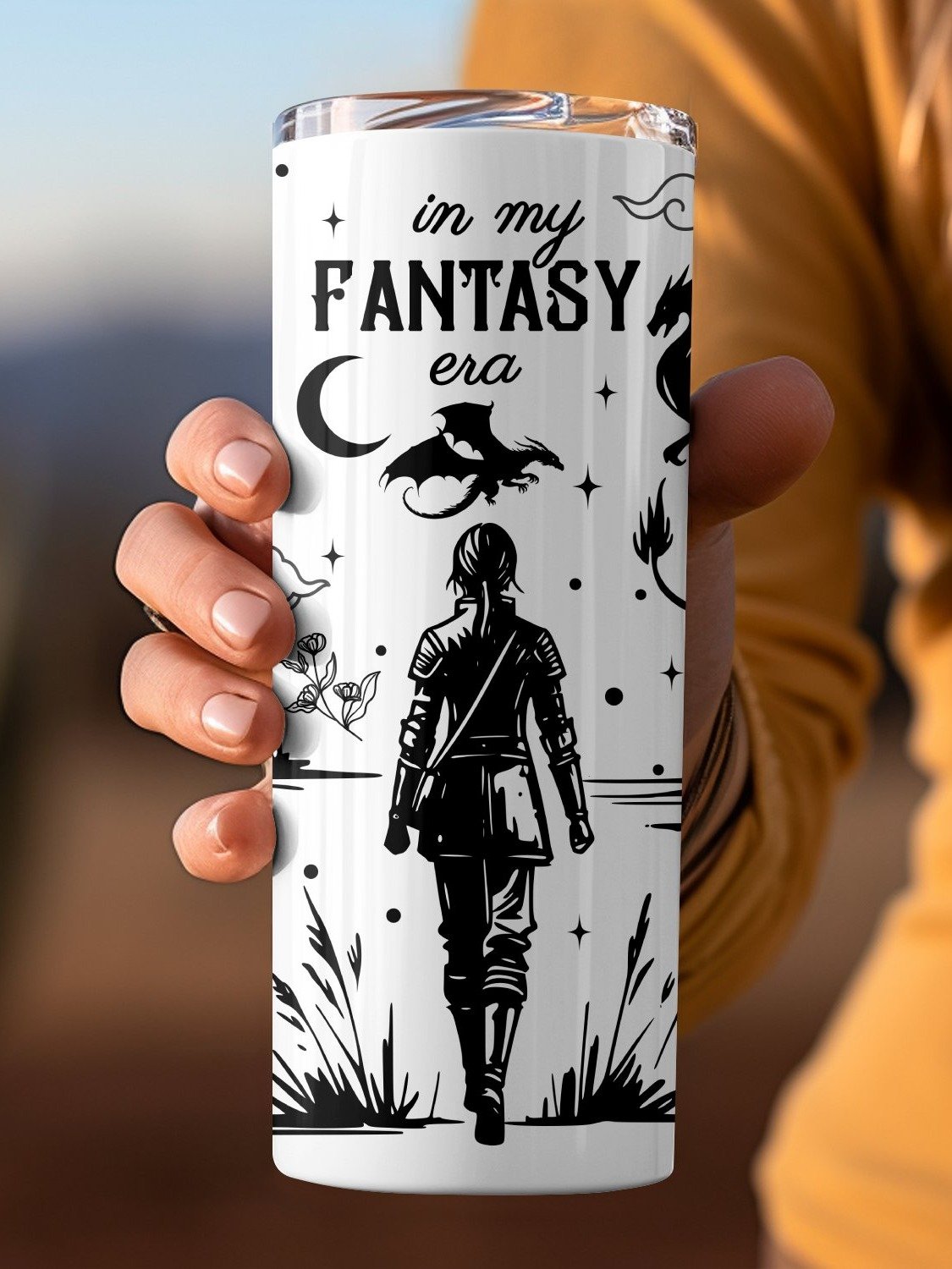 In My Fantasy Era Vintage Retro Transparent Line Art Book Dragon Smut Reader Bookish 20oz Skinny Tumbler, Gift for Sister, Best Friend product image (3)