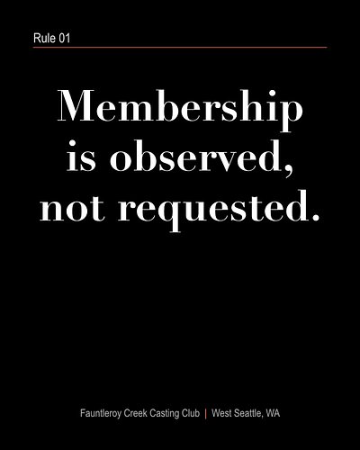 Rule 01
Membership is observed,
Not requested.

Respect the Creek

https://fauntleroycreek.cc