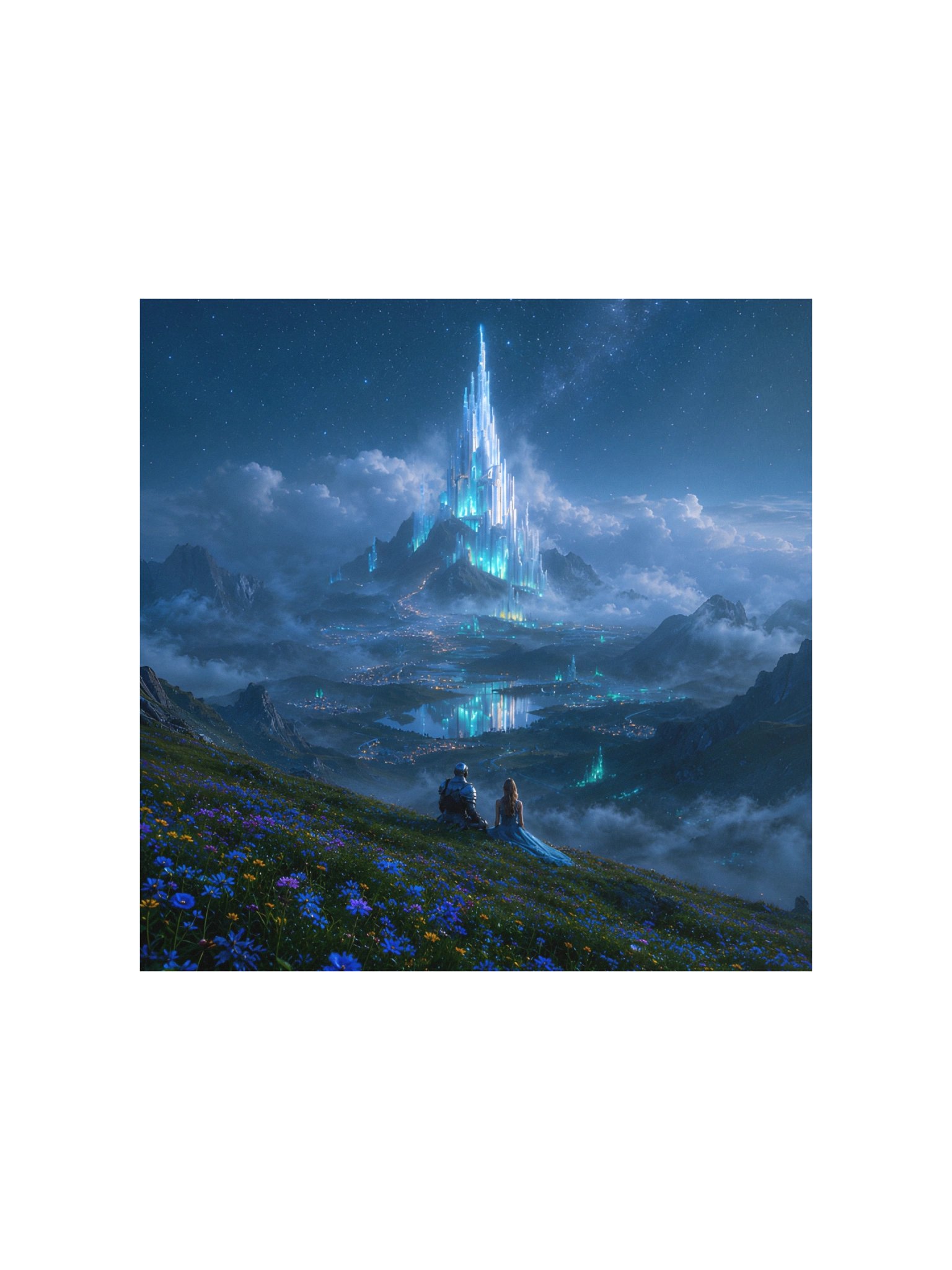 Crystal Citadel 10x10" Square Poster | Fantasy Night Sky Castle Wall Art product image (2)