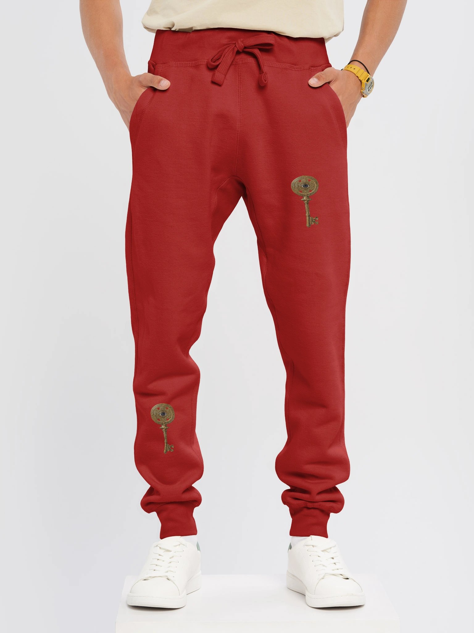 The Gatekeeper’s Key Fleece Joggers – Diagonal Dual Leg Print | Red | product image (3)