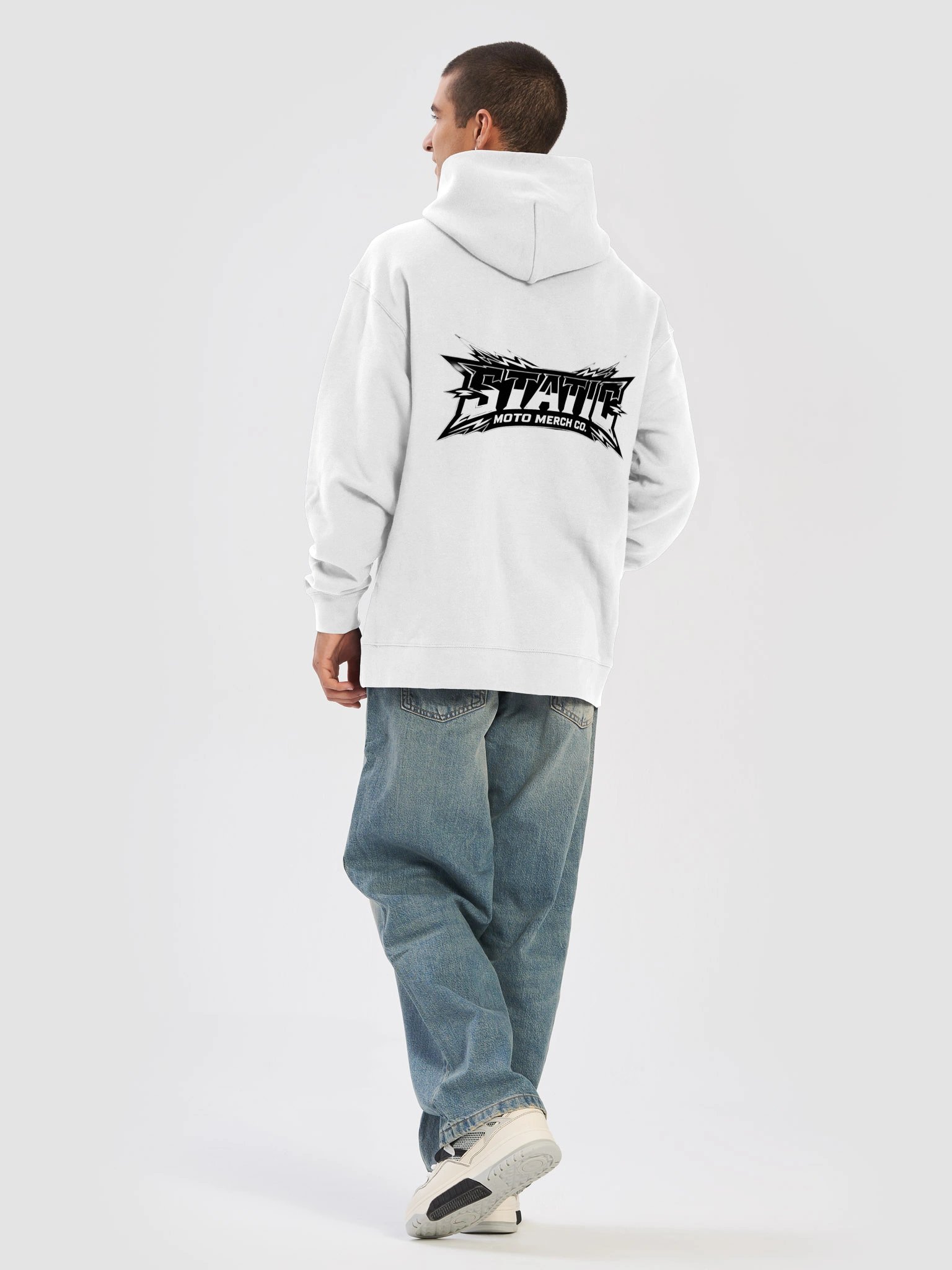 white unisex hoodie with black logo product image (6)