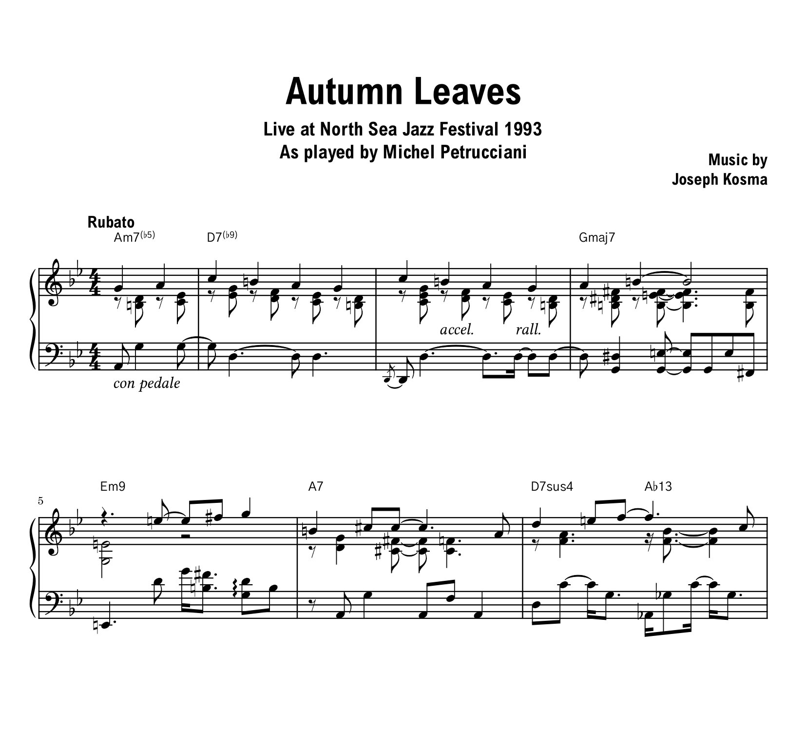 Michel Petrucciani - Autumn Leaves (North Sea Jazz Festival) - Sheet music (PDF) product image (1)