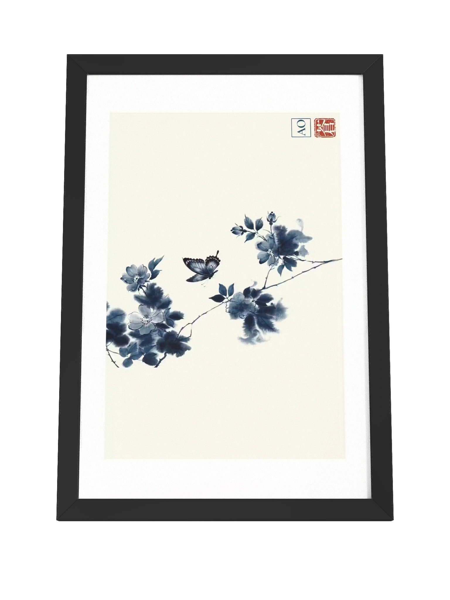 Japanese Ink Art Print | Indigo Butterfly No.04 | Framed Wall Art - AO Japan Blue product image (4)