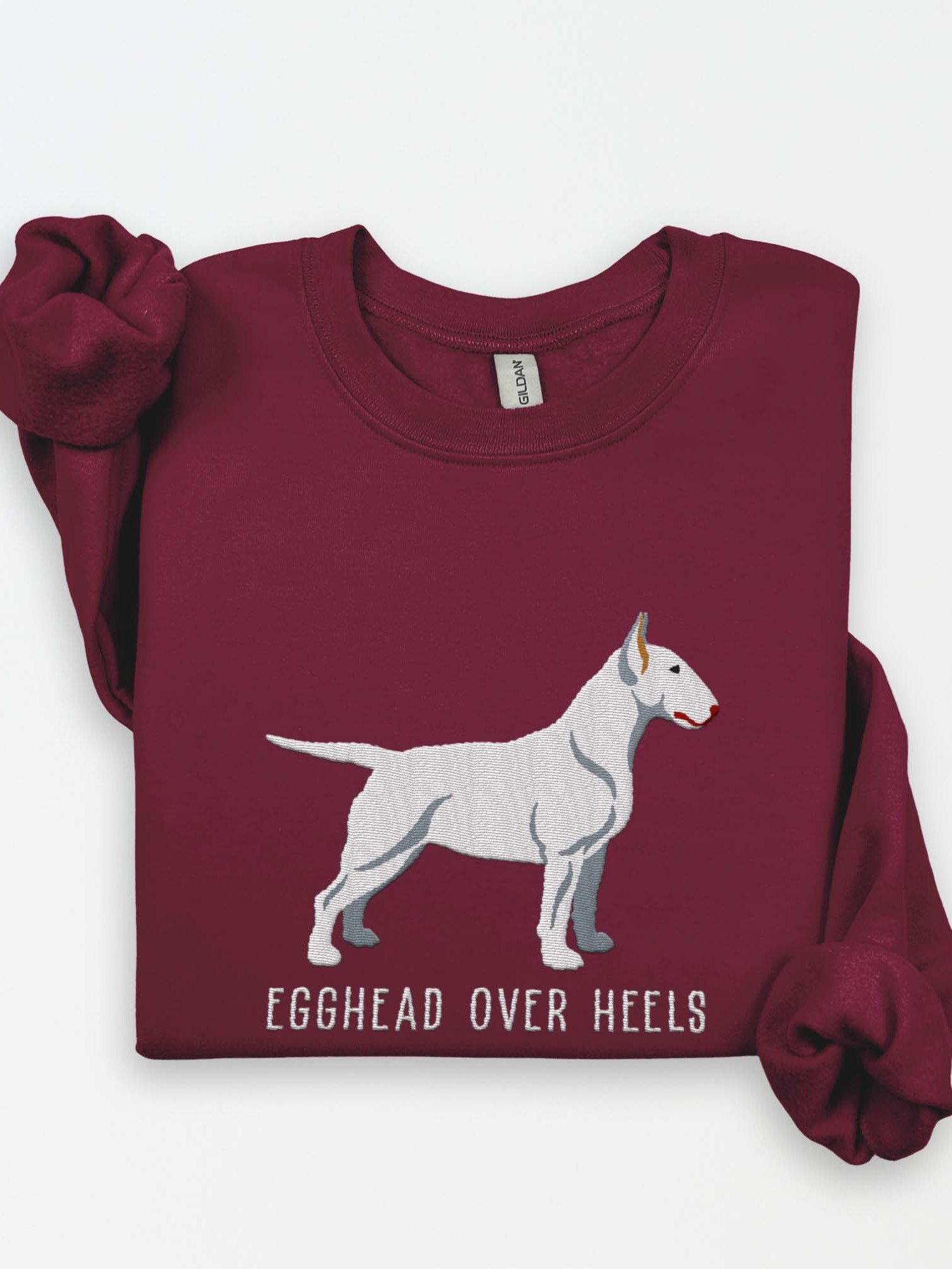 Egghead Over Heals Sweatshirt (Embroidered) of an English Bull Terrier(White) product image (1)