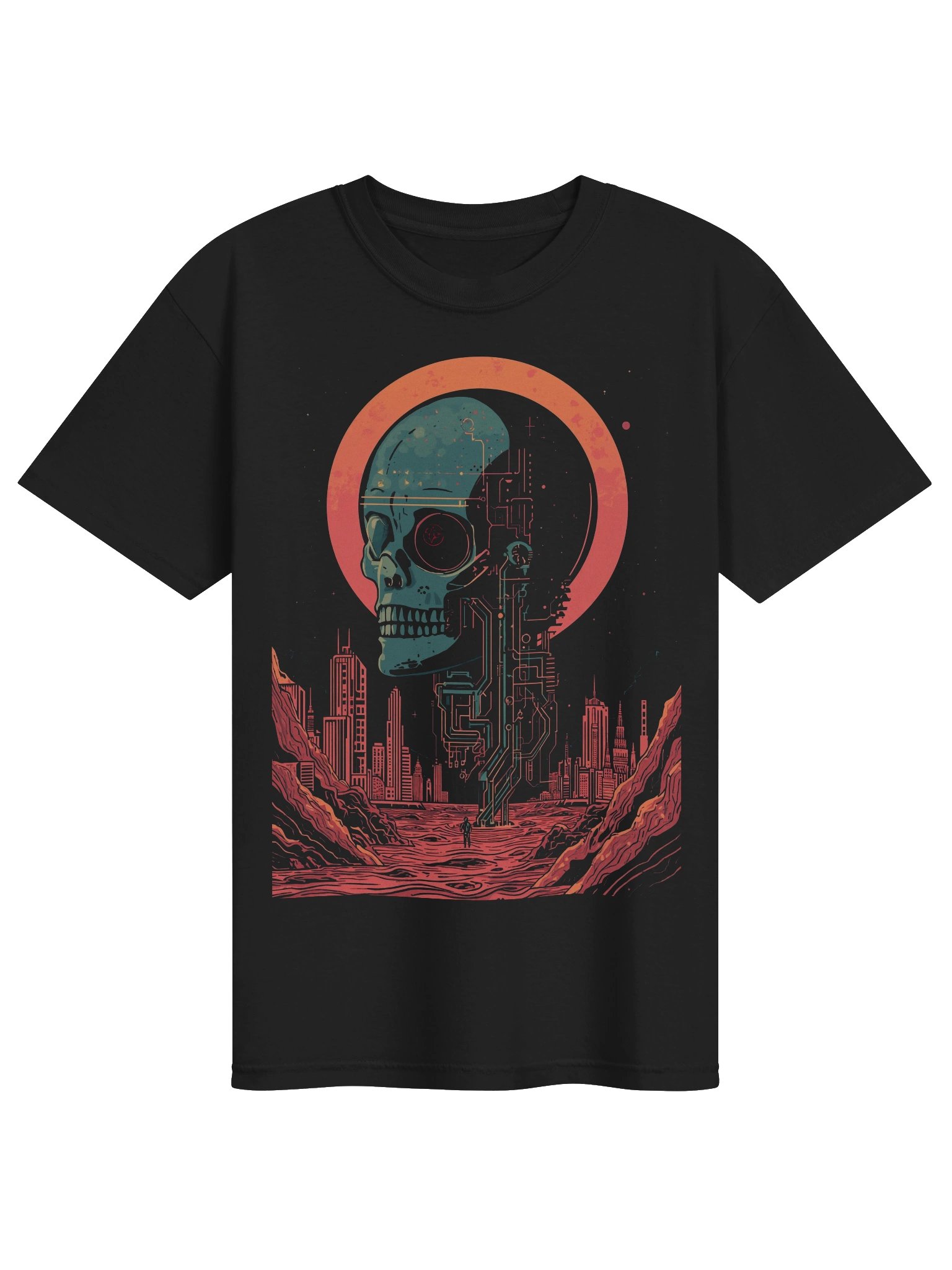 Retro Futuristic Skull City Heavyweight T-Shirt product image (1)