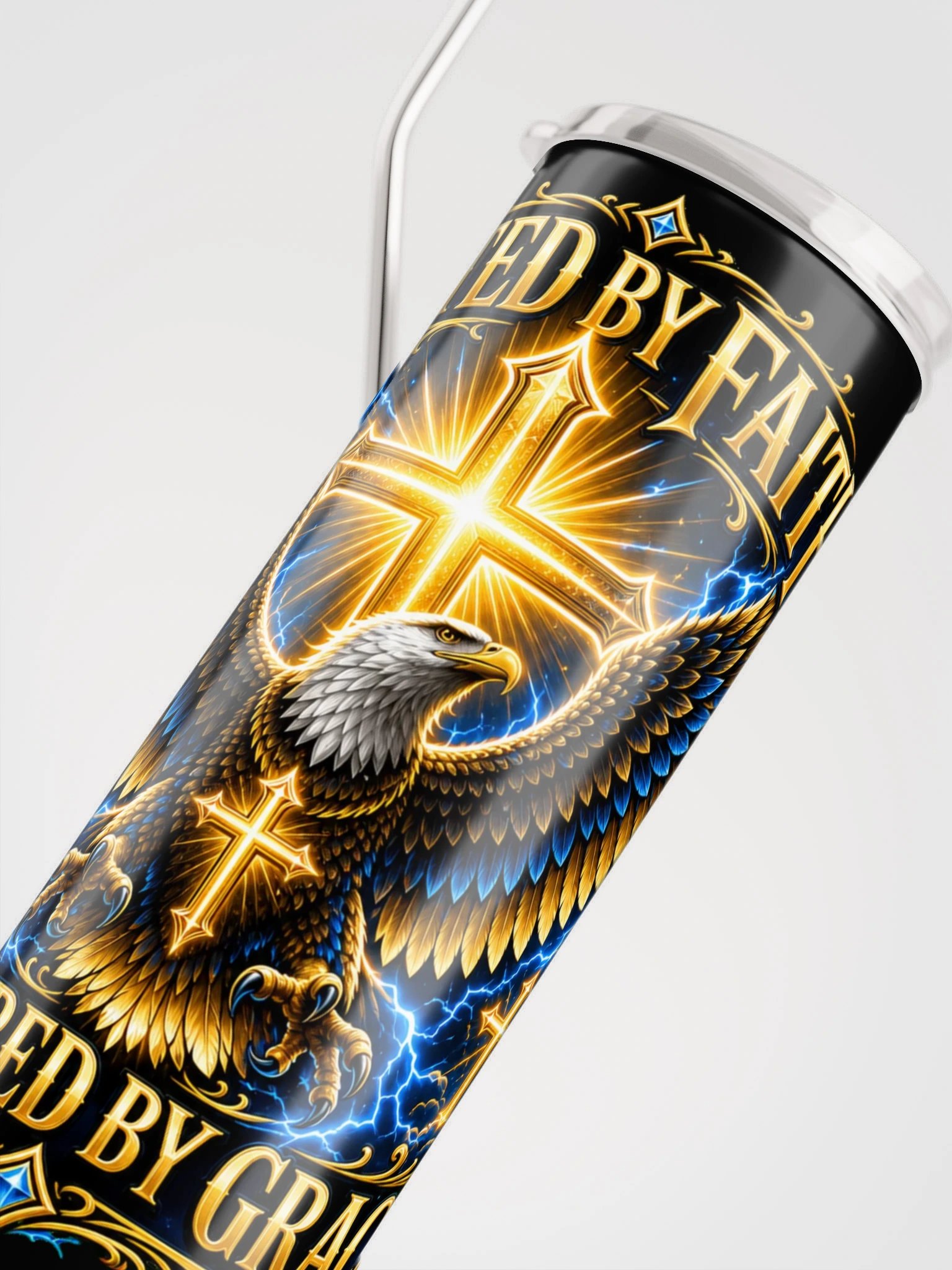 Lifted by Faith • Blue & Gold Eagle Tumbler product image (5)