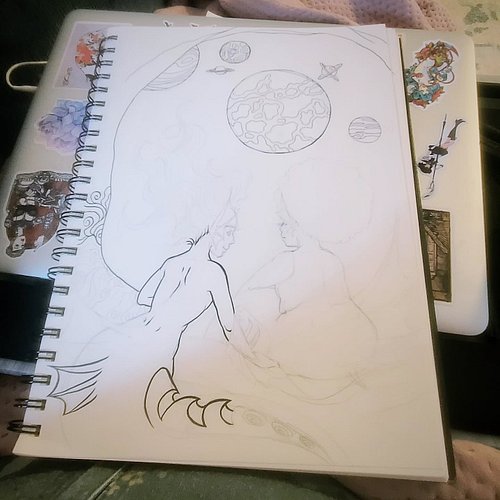 Burnout hit me like a fire truck. But it's time to start drawing again. SPACE MERMAIDS. Should I give the space mermaids thei...