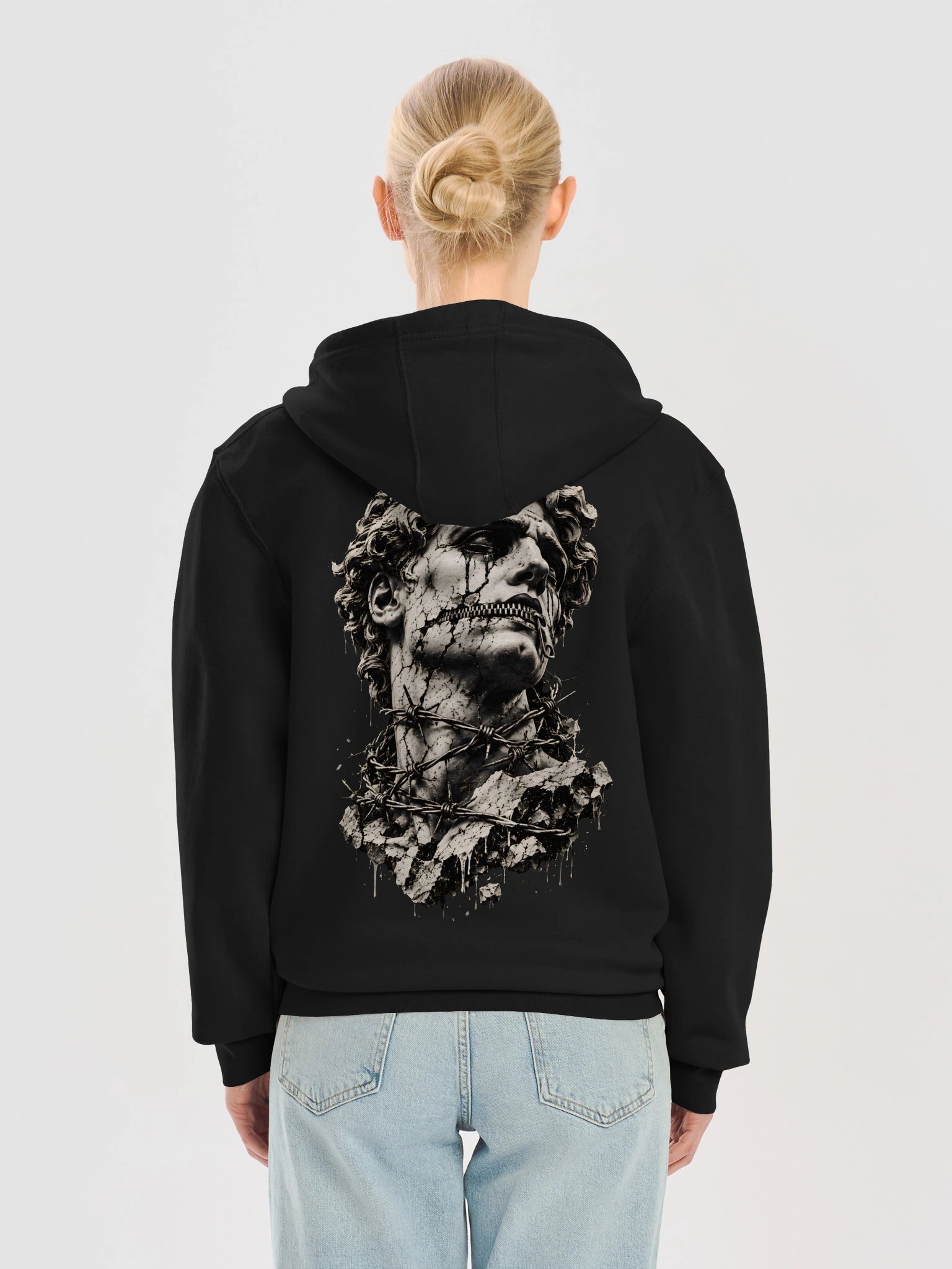 SILENCED Gothic Statue Hoodie, Black Distressed Streetwear Sweatshirt, Dark Art Graphic Pullover product image (66)