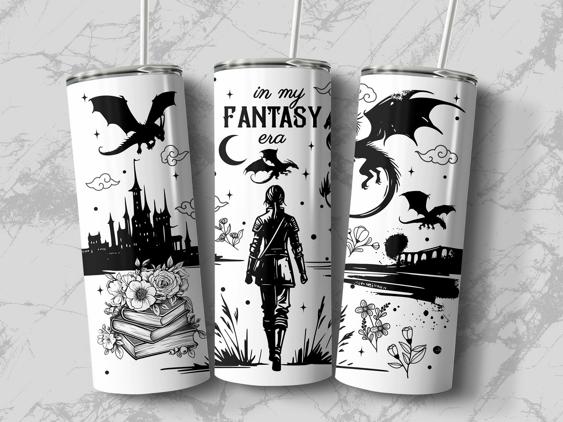 In My Fantasy Era Vintage Retro Transparent Line Art Book Dragon Smut Reader Bookish 20oz Skinny Tumbler, Gift for Sister, Best Friend product image (5)