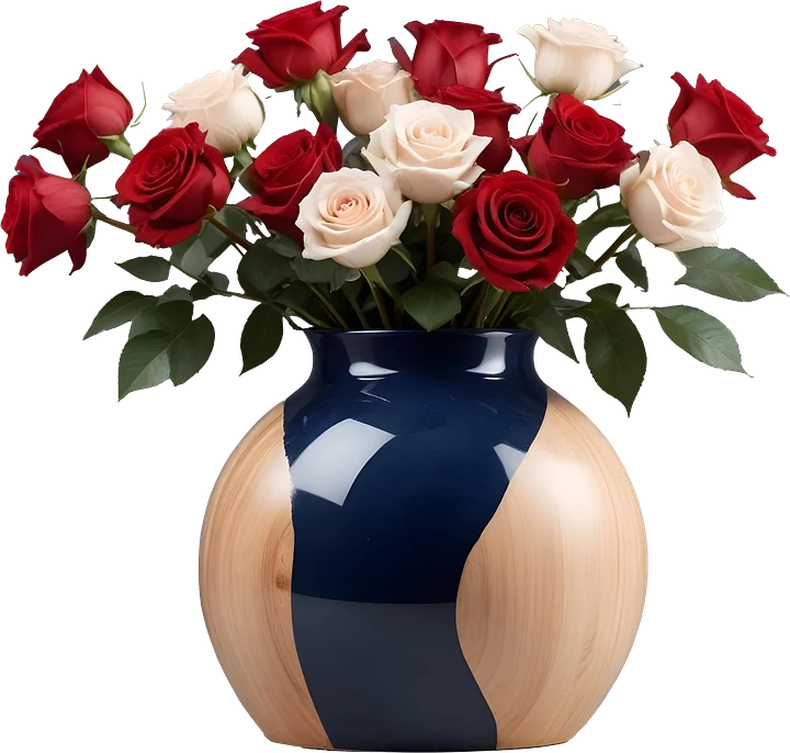 Timeless Elegance – Navy and Wood Rose Vase PNG product image (1)