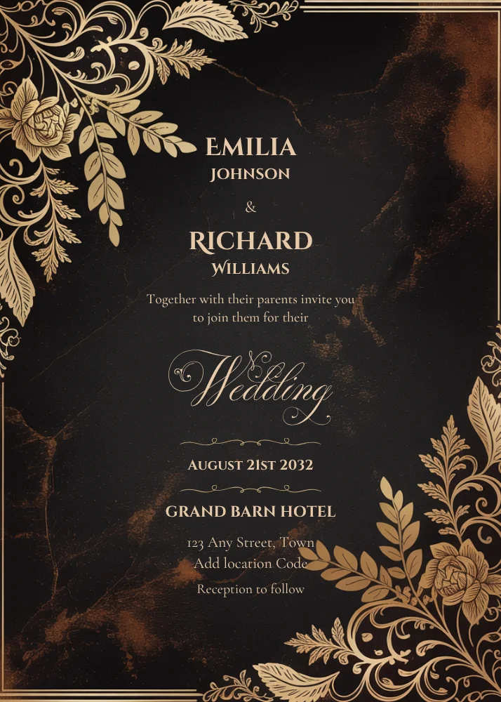 Editable Vintage Wedding Invitations | Edit in Canva | Instant Download Template | Black Gold Ornate product image (3)
