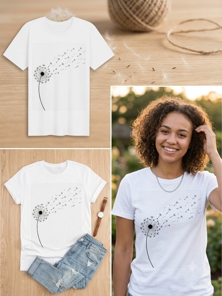 Just Breathe Dandelion T-Shirt for Women | Minimalist Inspirational Graphic Tee | Floral Mindfulness Quote Shirt | Relaxation Gift product image (2)
