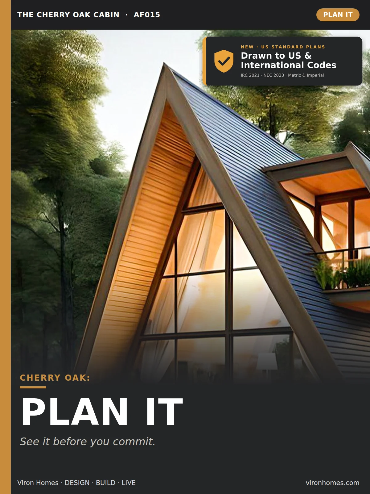 The Cherry Oak Cabin (AF015) – Plan It Pack | A-Frame House Plans & Will-It-Fit Kit product image (1)