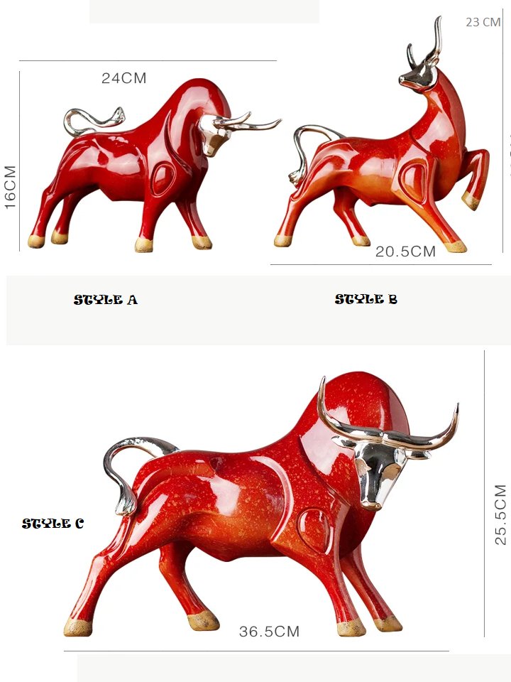 Modern Bull Sculptures — Red & Black Resin Ox Statues for Home & Office Decor product image (9)