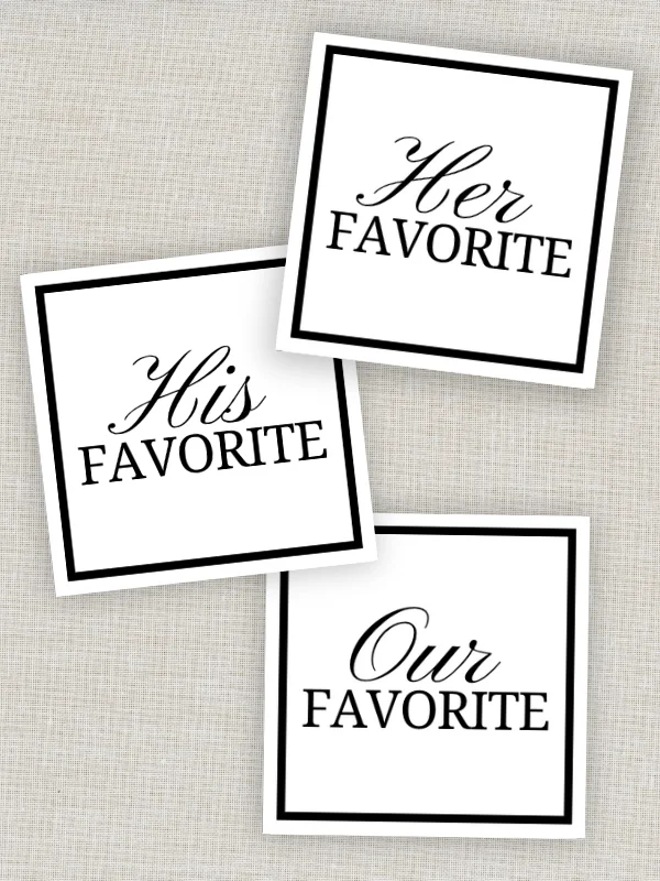 His, Her & Our Favorite Square Tags or Sticker Printables for DIY Wedding Favors or Treat Bags product image (1)