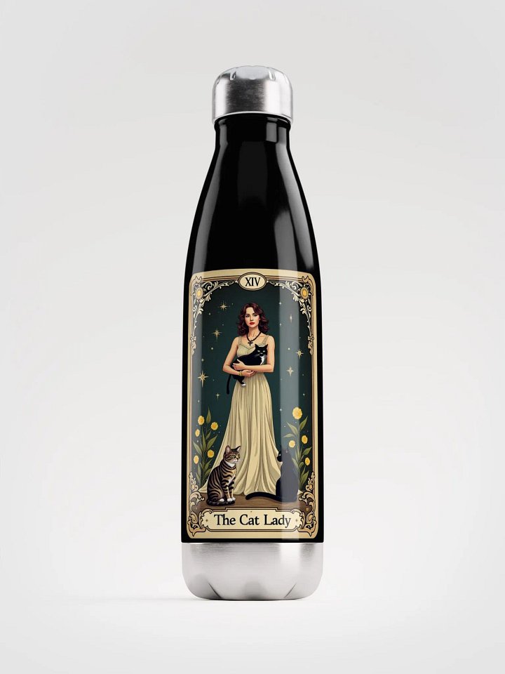 The Cat Lady Stainless Steel Water Bottle - Mystical Tarot Design product image (1)