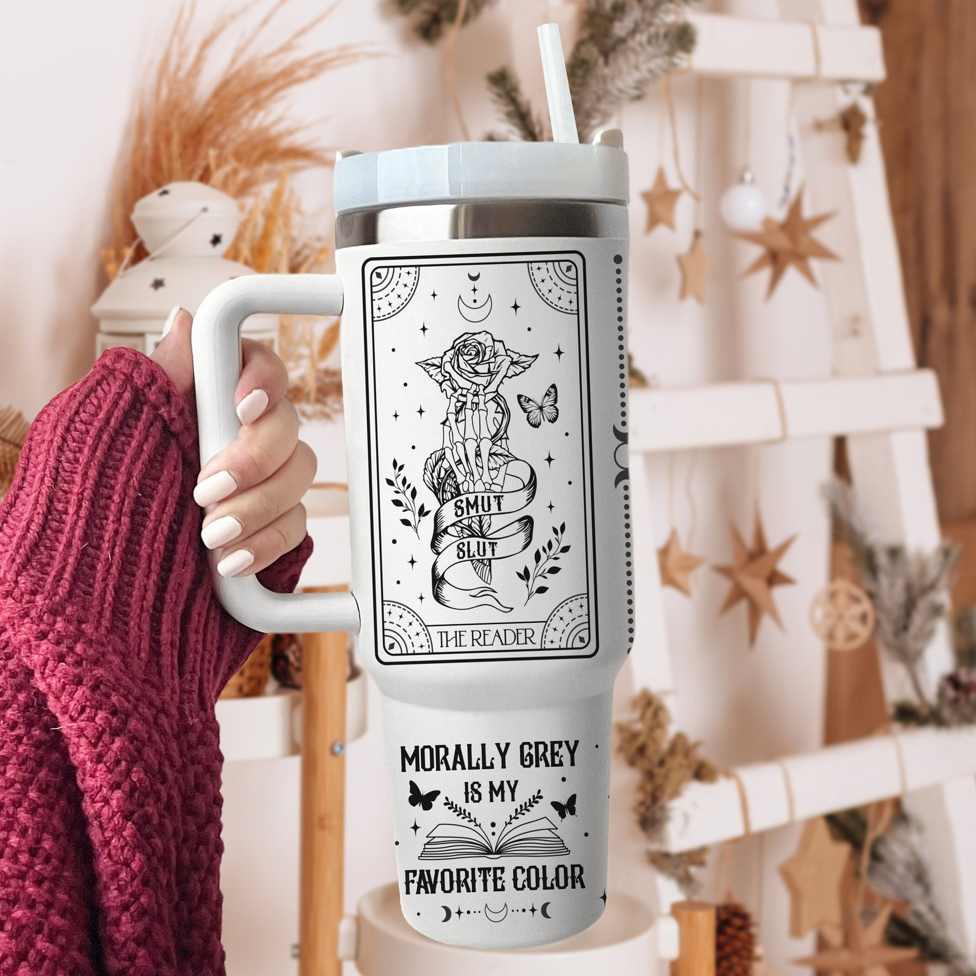 Smut Dark Romance Bookish Reader Witchy Merch 40oz Tumbler with Handle Black PNGs, Sublimation Digital Download, Reading Gift for Her product image (4)