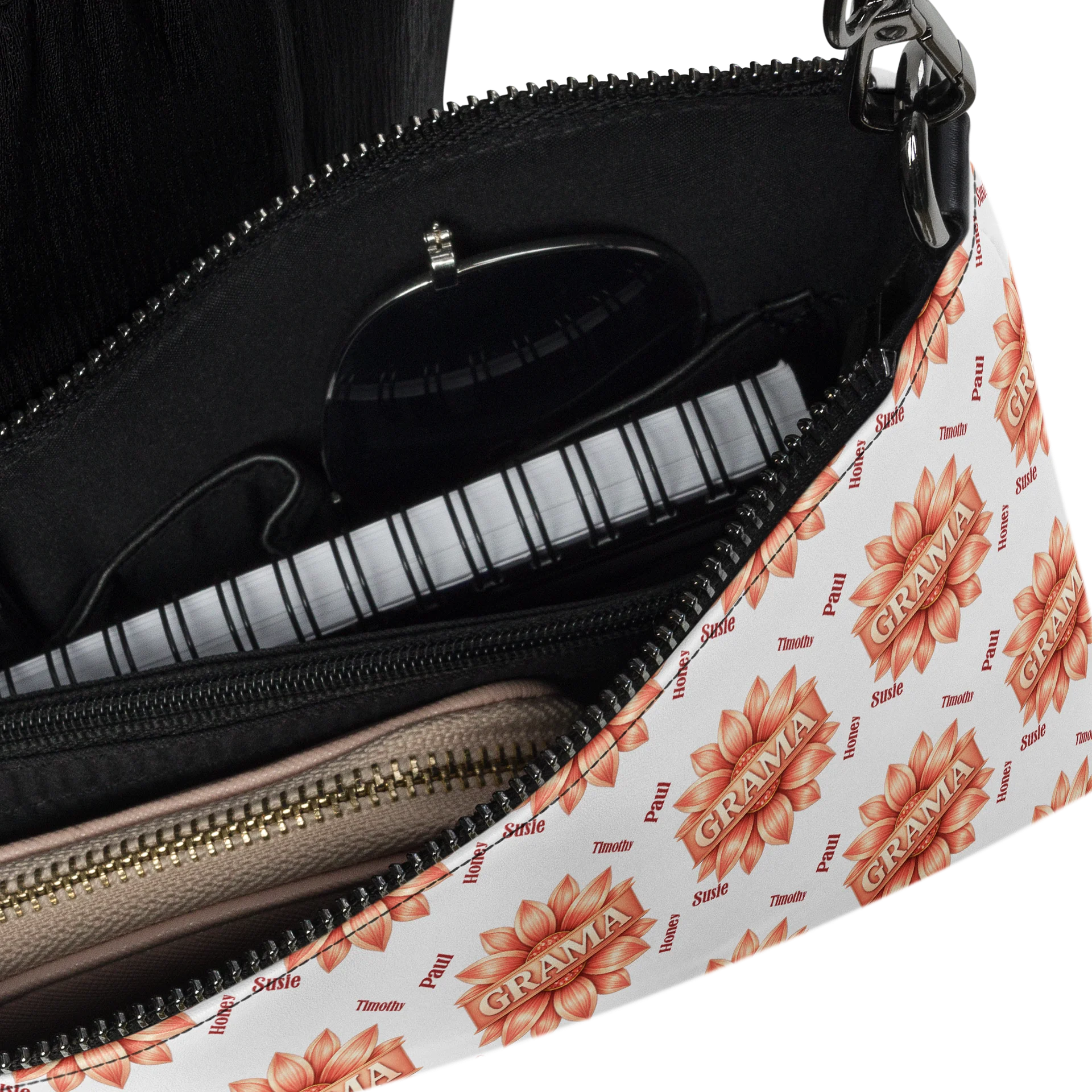 ✨ Personalized Grama Blossom Crossbody Bag | Custom Floral Grid Purse, Faux Leather All-Over Print Gift for Mom & Grandma product image (6)