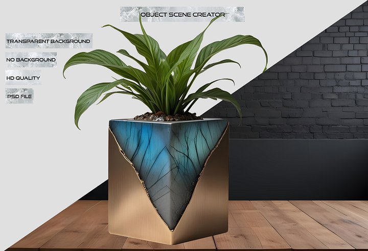 Stellar Luxe – Square Labradorite & Bronze Planter PNG product image (2)