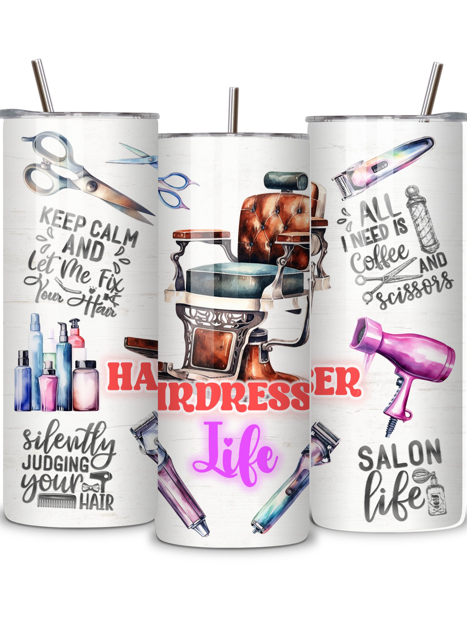 Hairdresser Life 20oz Skinny Tumbler with Metal Straw – Fun Salon-Themed Design – Double-Walled Insulated Stainless Steel Tumbler for Hot & Cold Drinks, Gift for Hairstylists product image (2)
