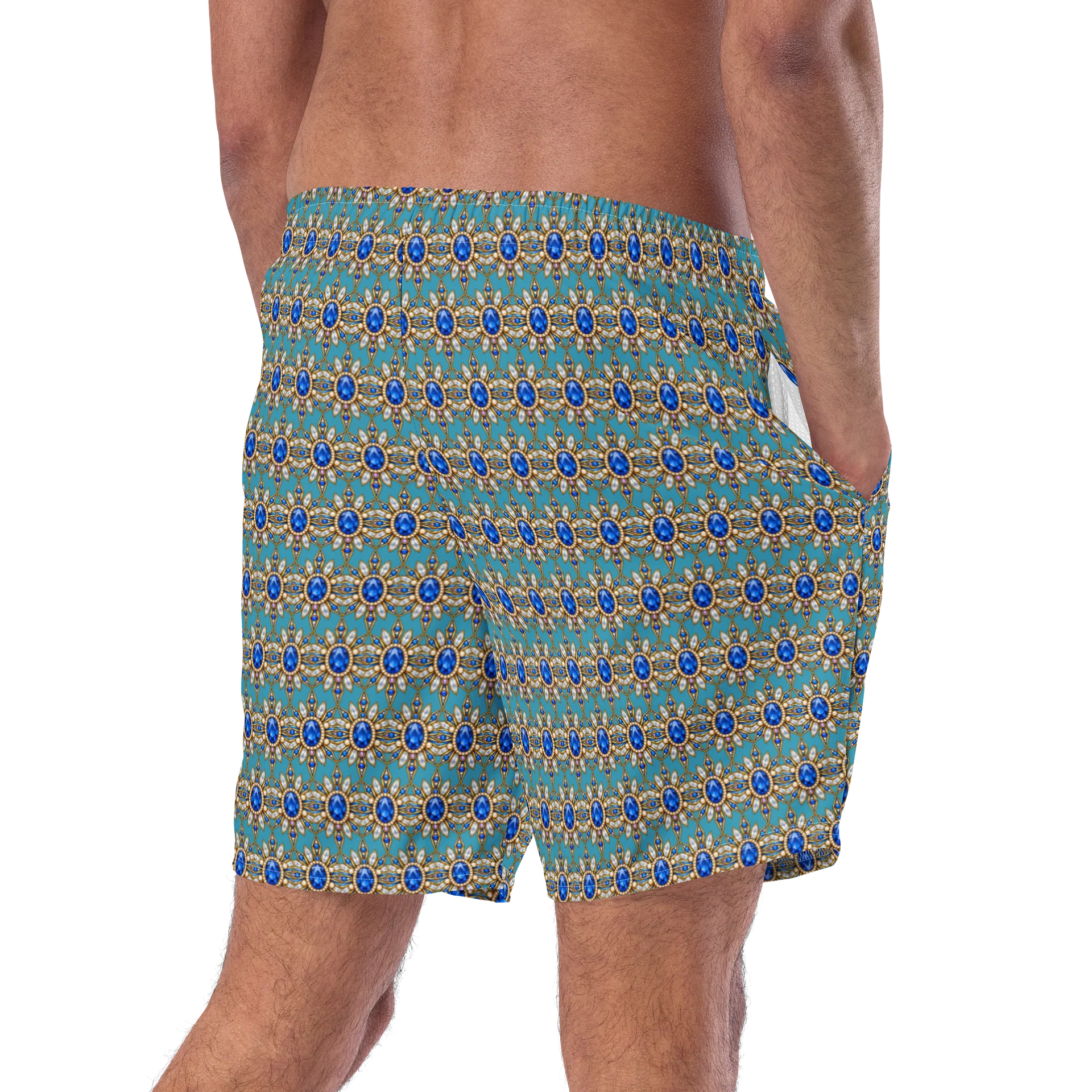 Blue Jeweled Brooch Motif Swim Trunks product image (9)
