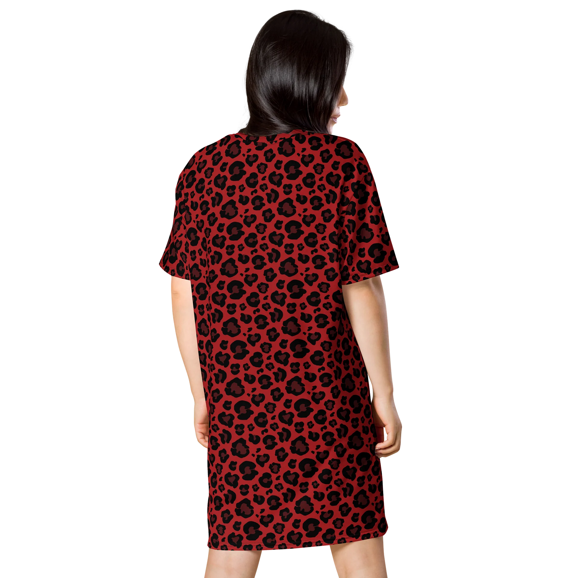 Stylish Red Leopard Print T-Shirt Dress product image (2)
