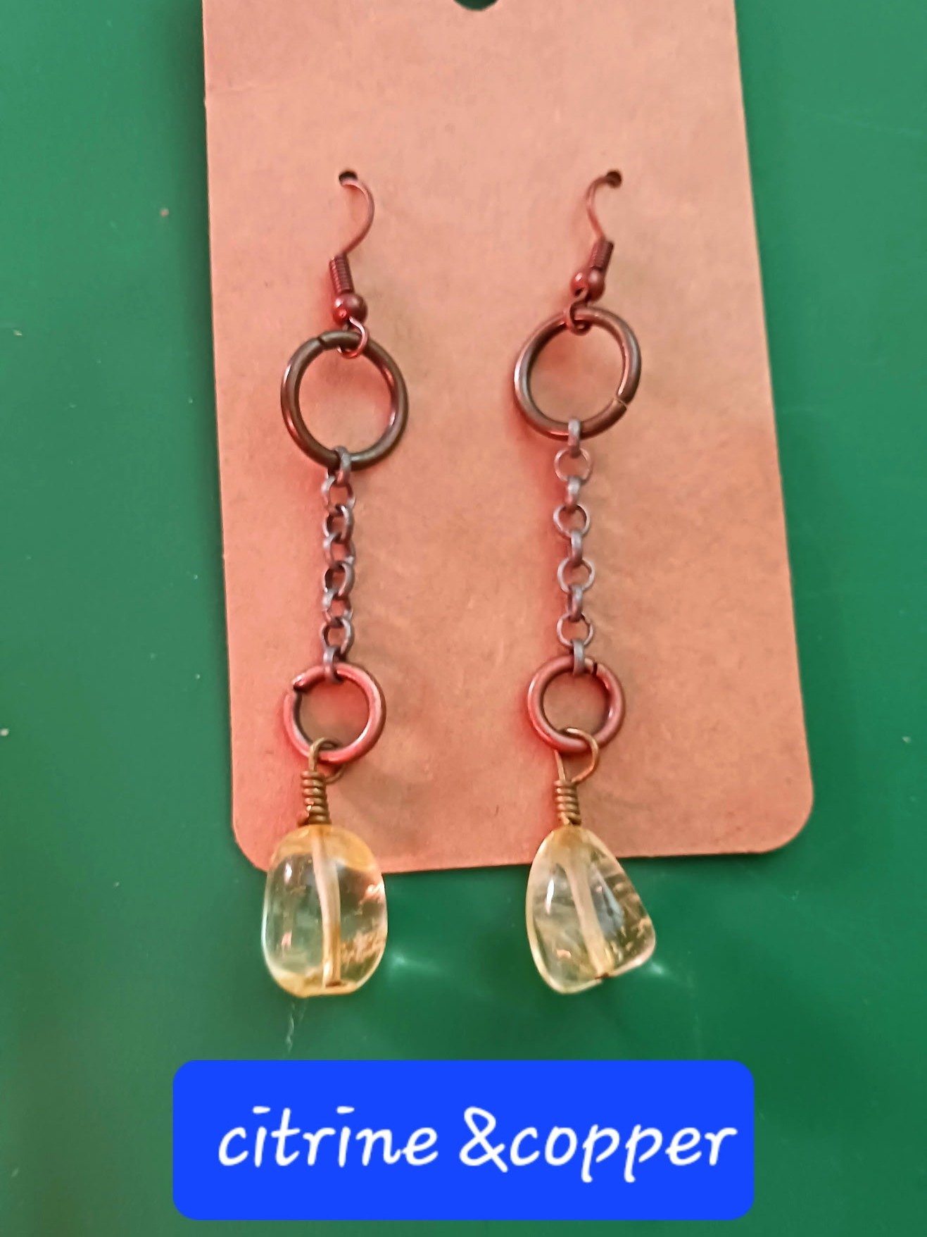 Handmade Citrine and Copper Earrings Rustic Boho Drop Dangles product image (1)