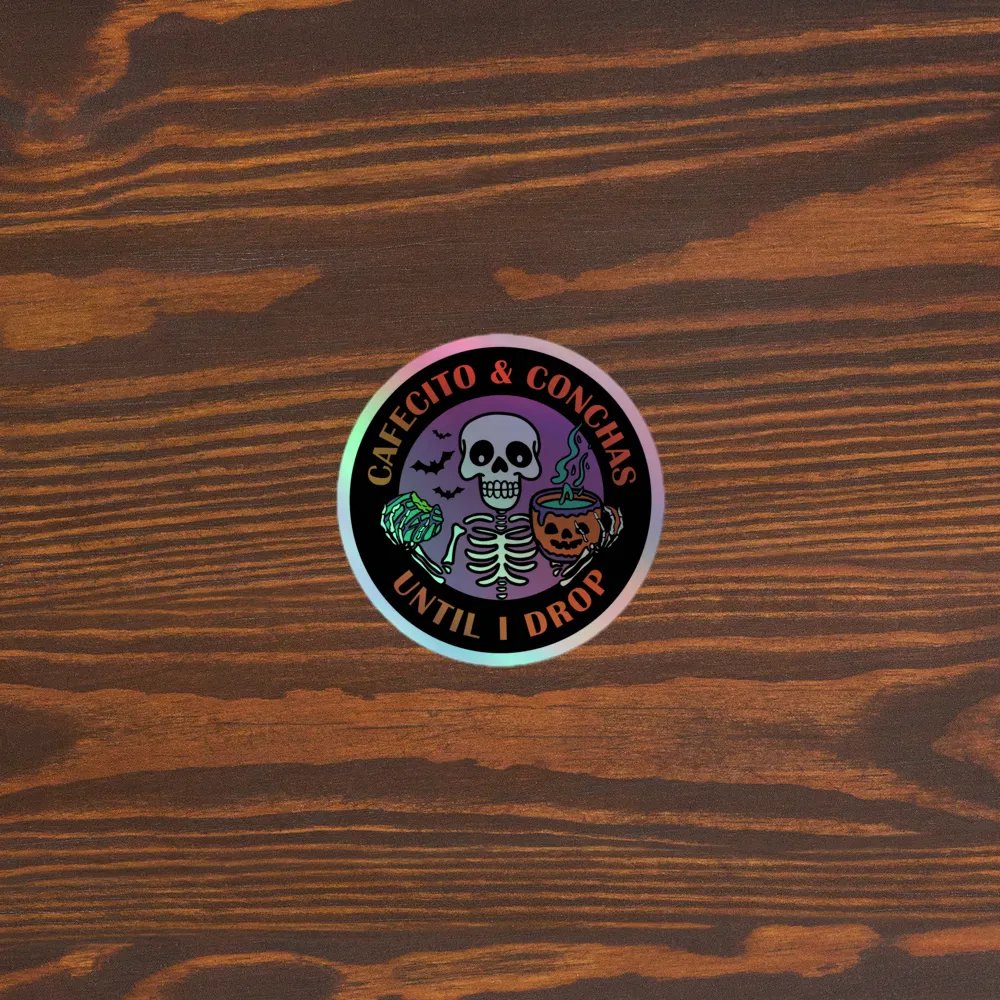 Cafecito and Conchas Halloween Skeleton Holographic Circle Sticker product image (5)