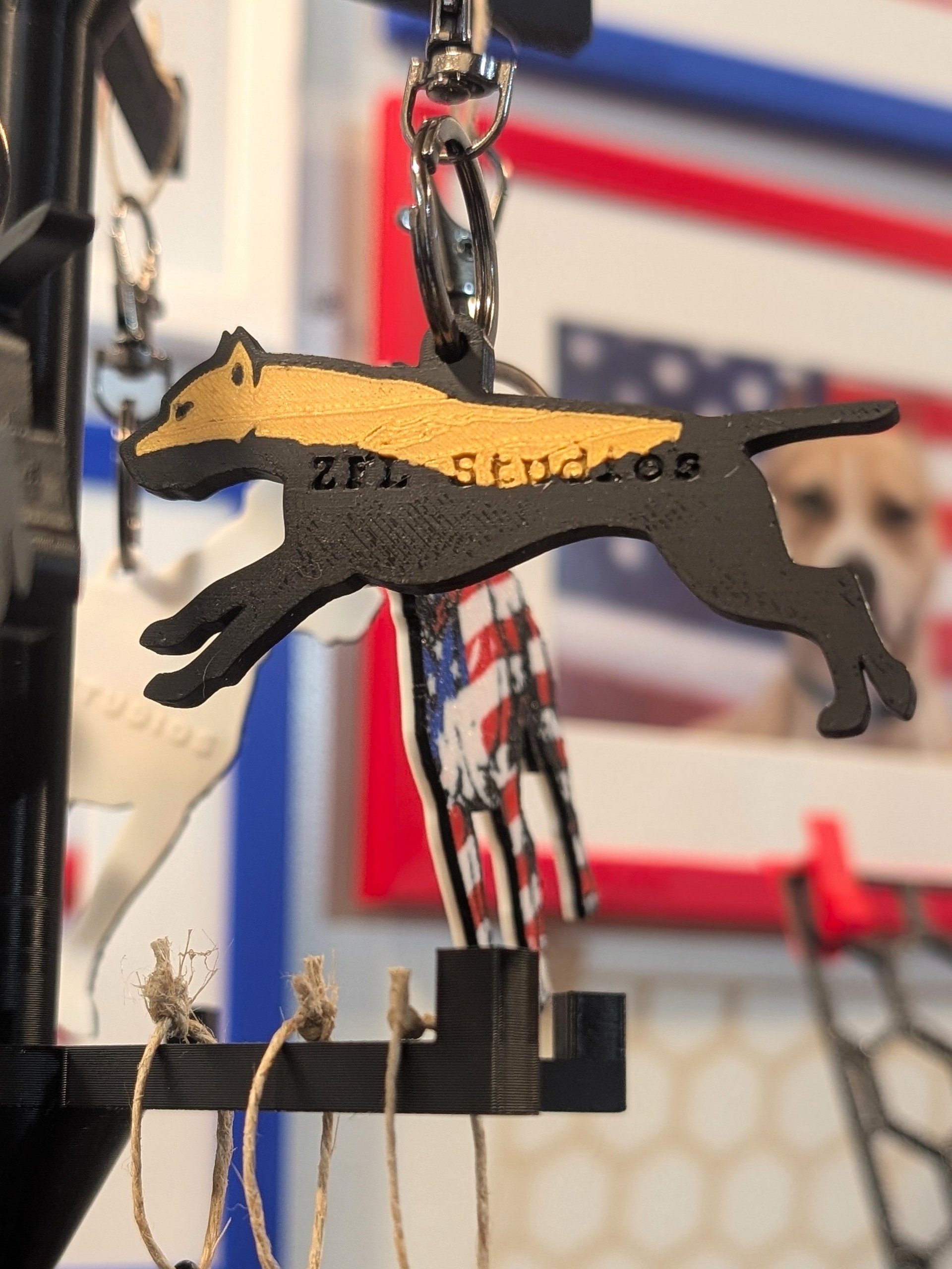 American Pit Bull Terrier Keychain - Black and Gold Sunny Key Fob product image (5)