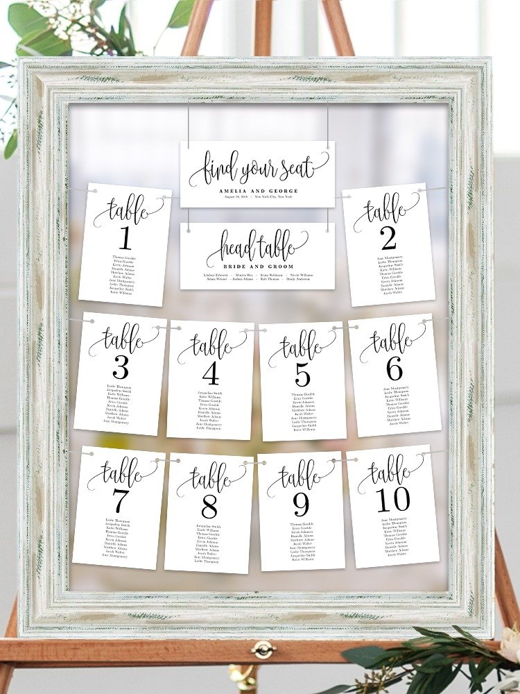 Lovely Calligraphy Wedding Table Seating Cards Canva Template LCC product image (1)