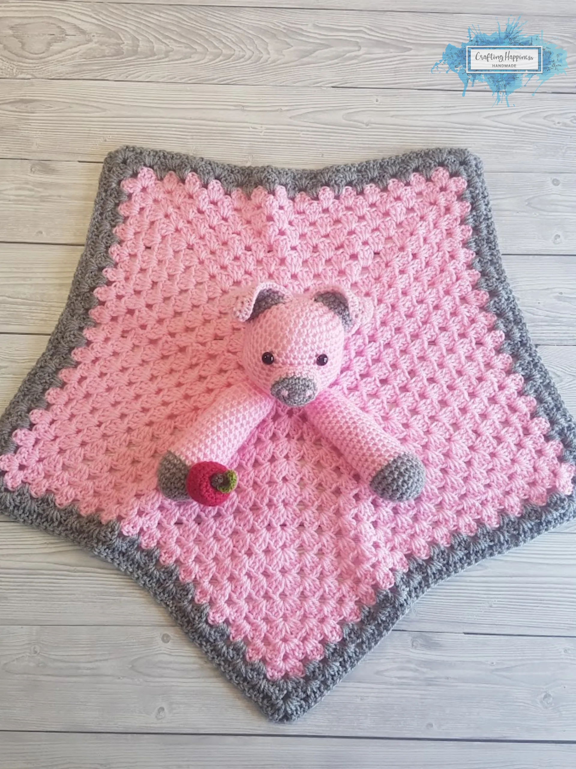 Pig Lovey Blanket Crochet Pattern - Baby Comforter Toy PDF Pattern - Crafting Happiness product image (3)