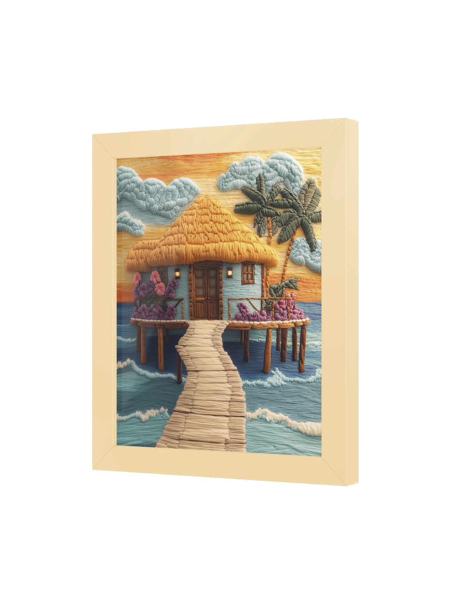 Barefoot Mornings in the Maldives | Embroidery-Style Wall Art — Framed Print product image (35)