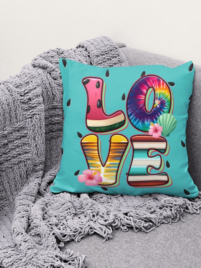 Vibrant Teal Love Pillow product image (1)