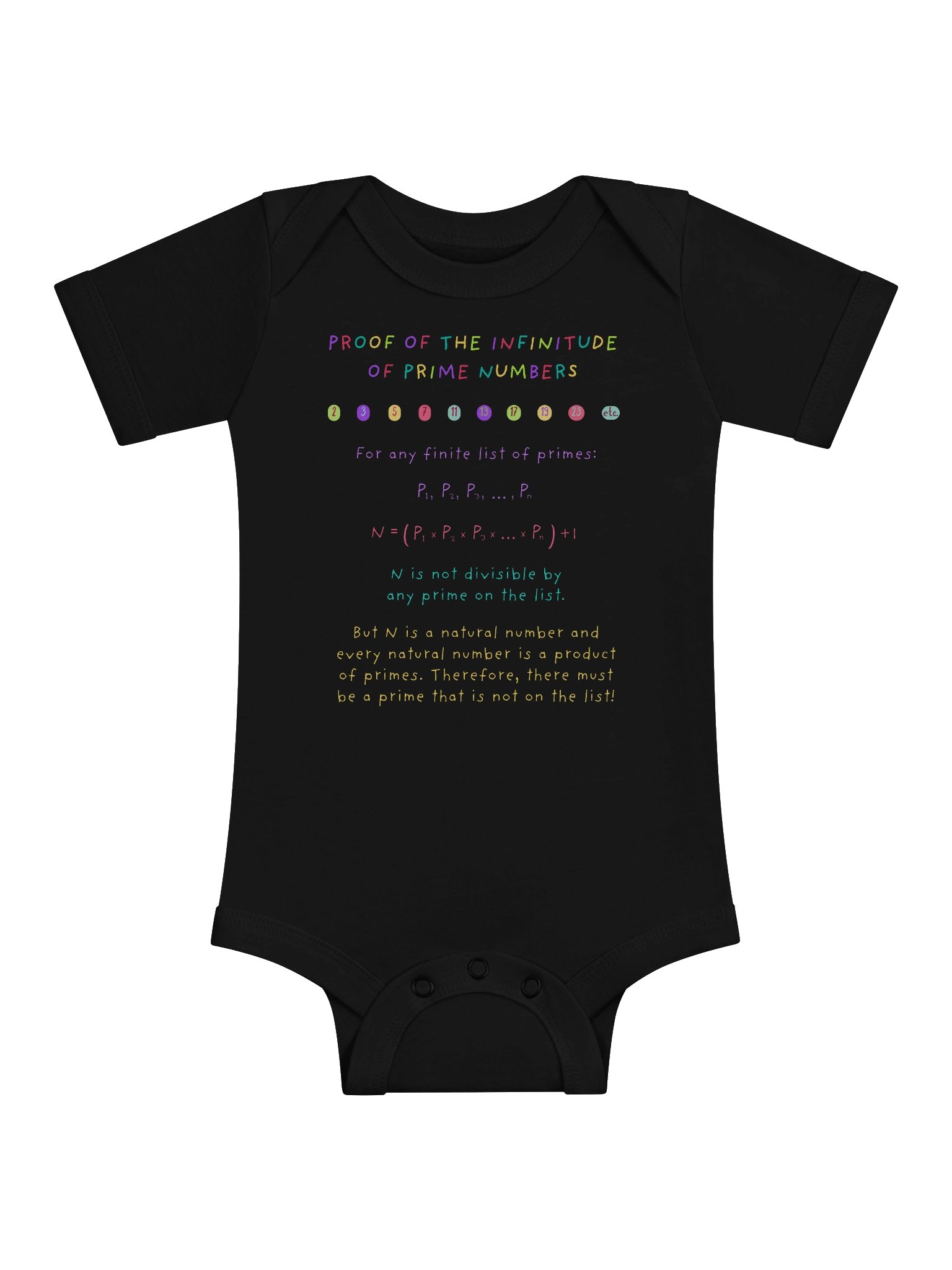 Infinite Primes Proof - Math Baby Onesie in Black product image (1)