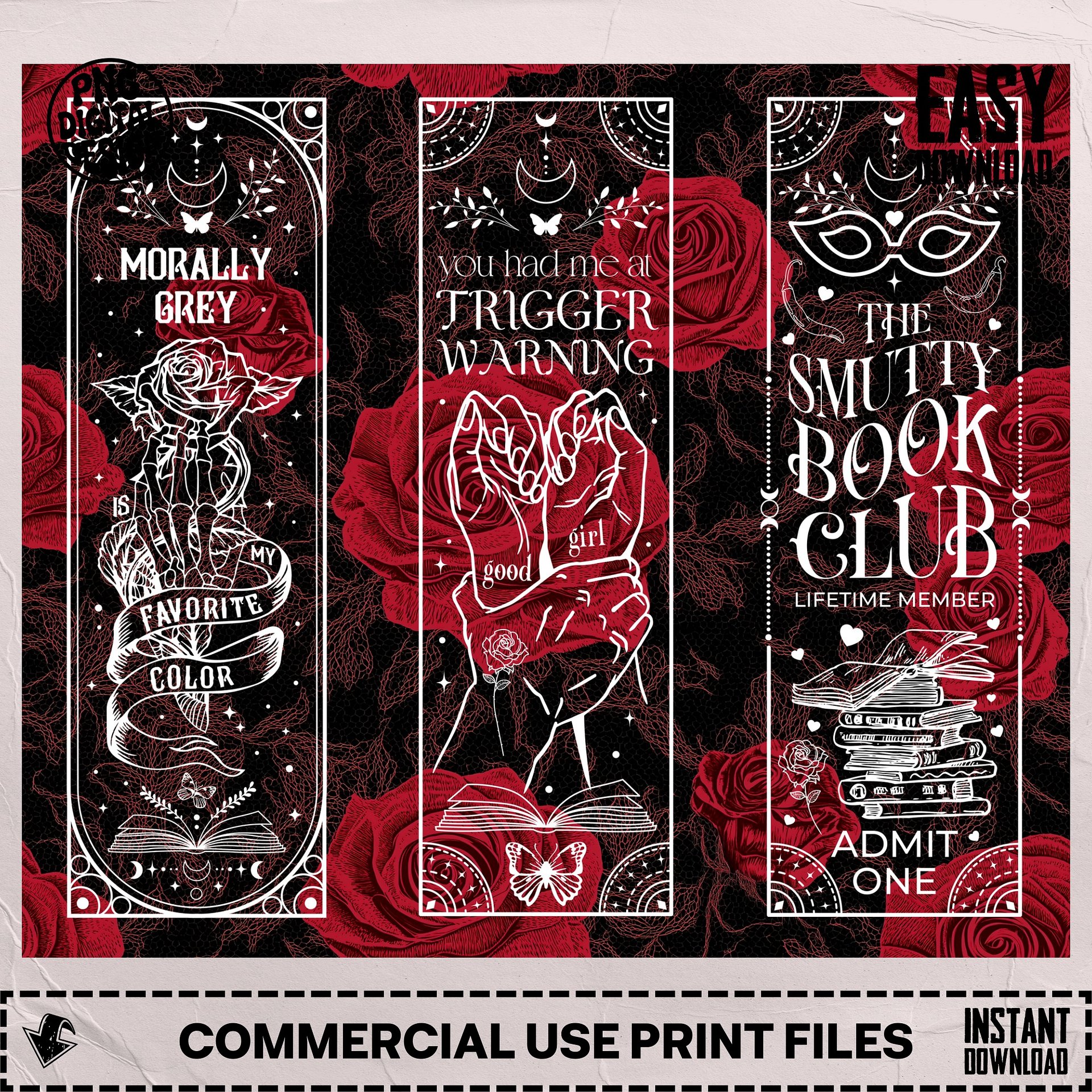 Smutty Book Reader Dark Romance, Trigger Warning, Skeleton Rose 20oz Tumbler Full Wrap PNG, Seamless Sublimation Design, Digital Download product image (6)