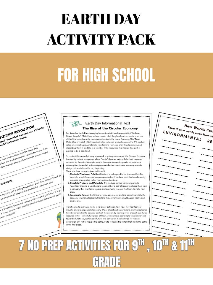 Earth Day Activity Pack Subwork High School 9th 10th 11th Grade product image (1)