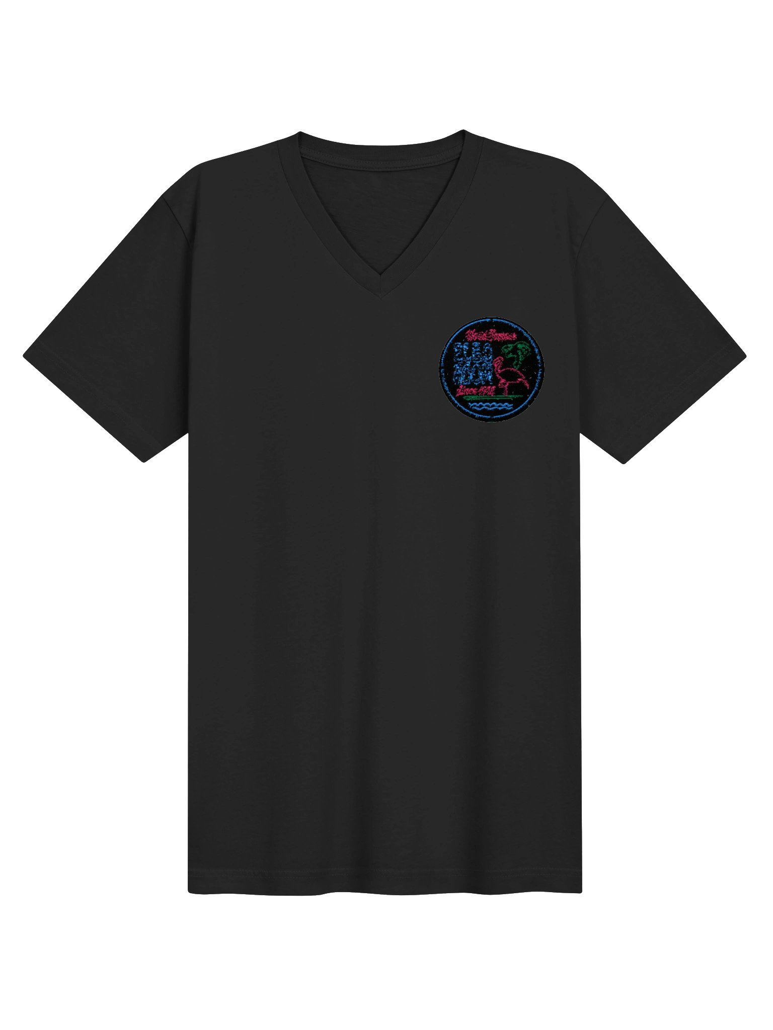 Elbo Room World Famous Neon Flamingo Men's V-Neck | Core Black product image (4)