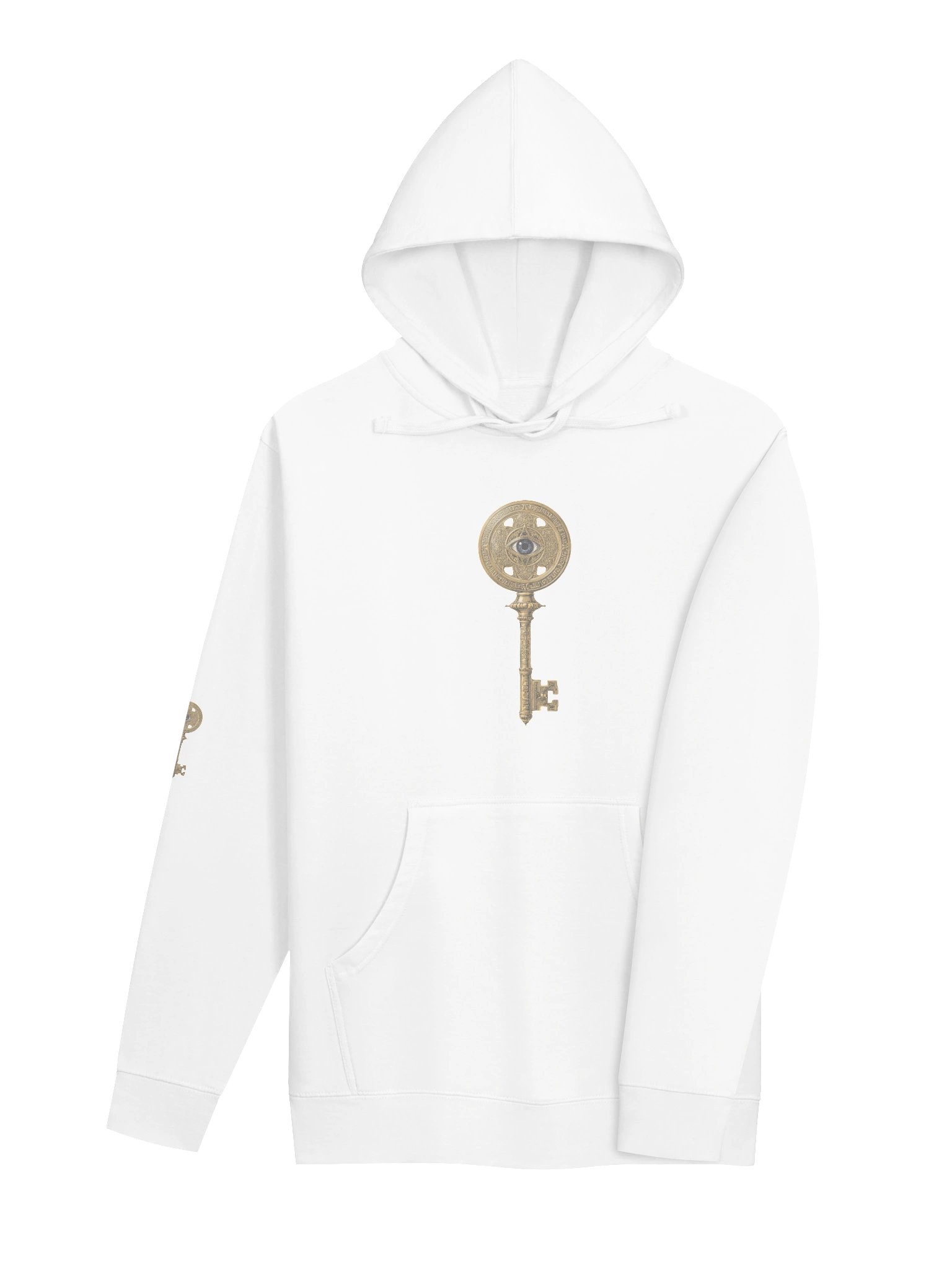 The Gatekeeper’s Key – White Direction Edition (Front + Right Sleeve Print) | Unisex Midweight Hoodie product image (4)