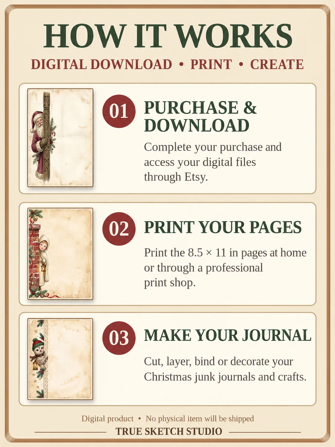 500 Christmas Peeking Junk Journal Pages, Whimsical Woodland Characters, Vintage Santa Ephemera, Printable Storybook Digital Papers, 300 DPI product image (4)