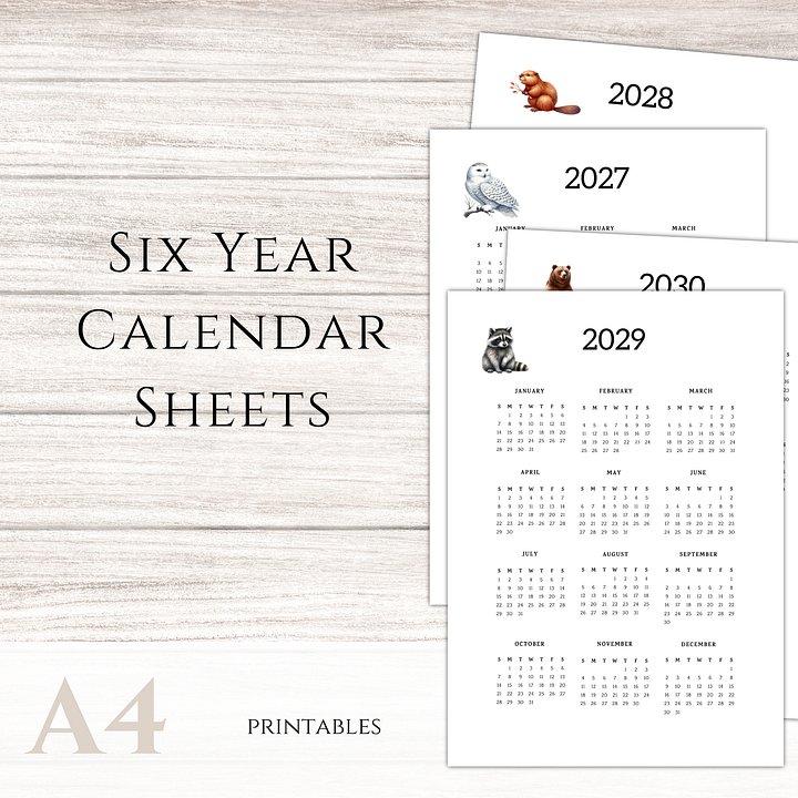 Six-year Printable Calendar Pages: Woodland Creatures product image (1)