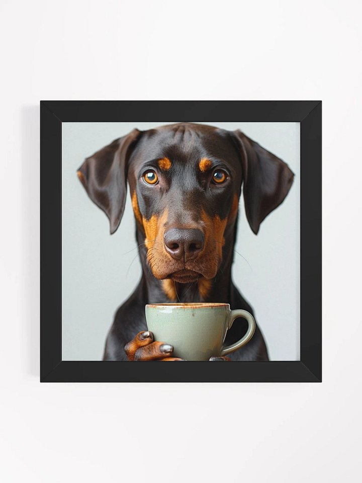 Cute Coffee Lover Doberman Pinscher Puppy Framed Wall Art product image (1)