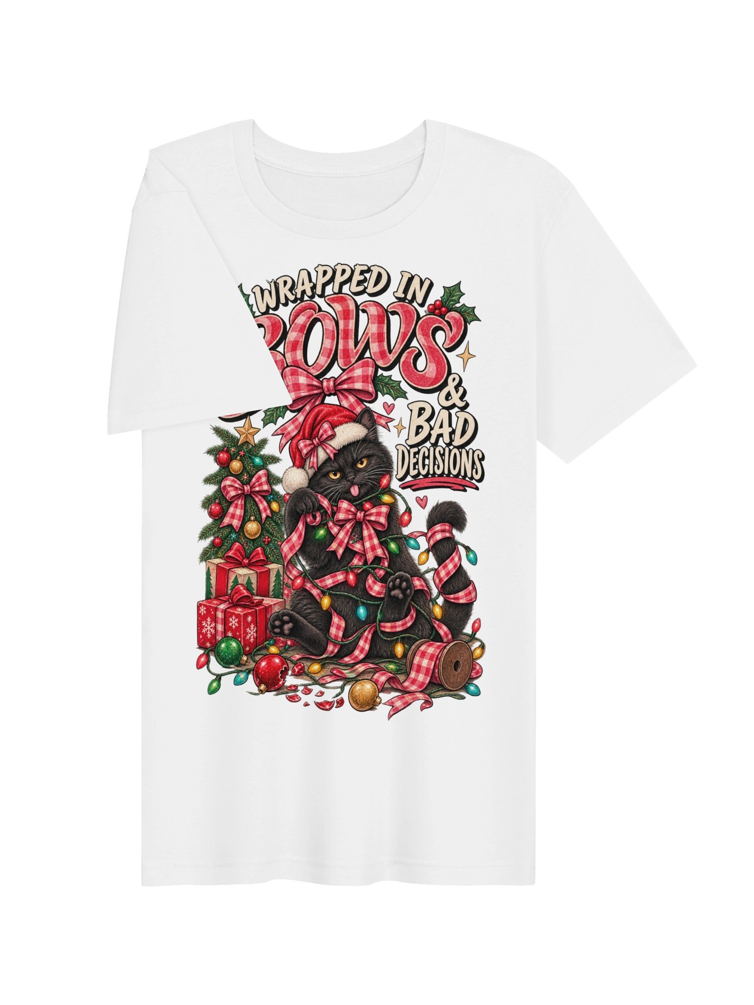 Wrapped in Bows & Bad Decisions Christmas Shirt | Funny Holiday Raccoon Tee product image (74)