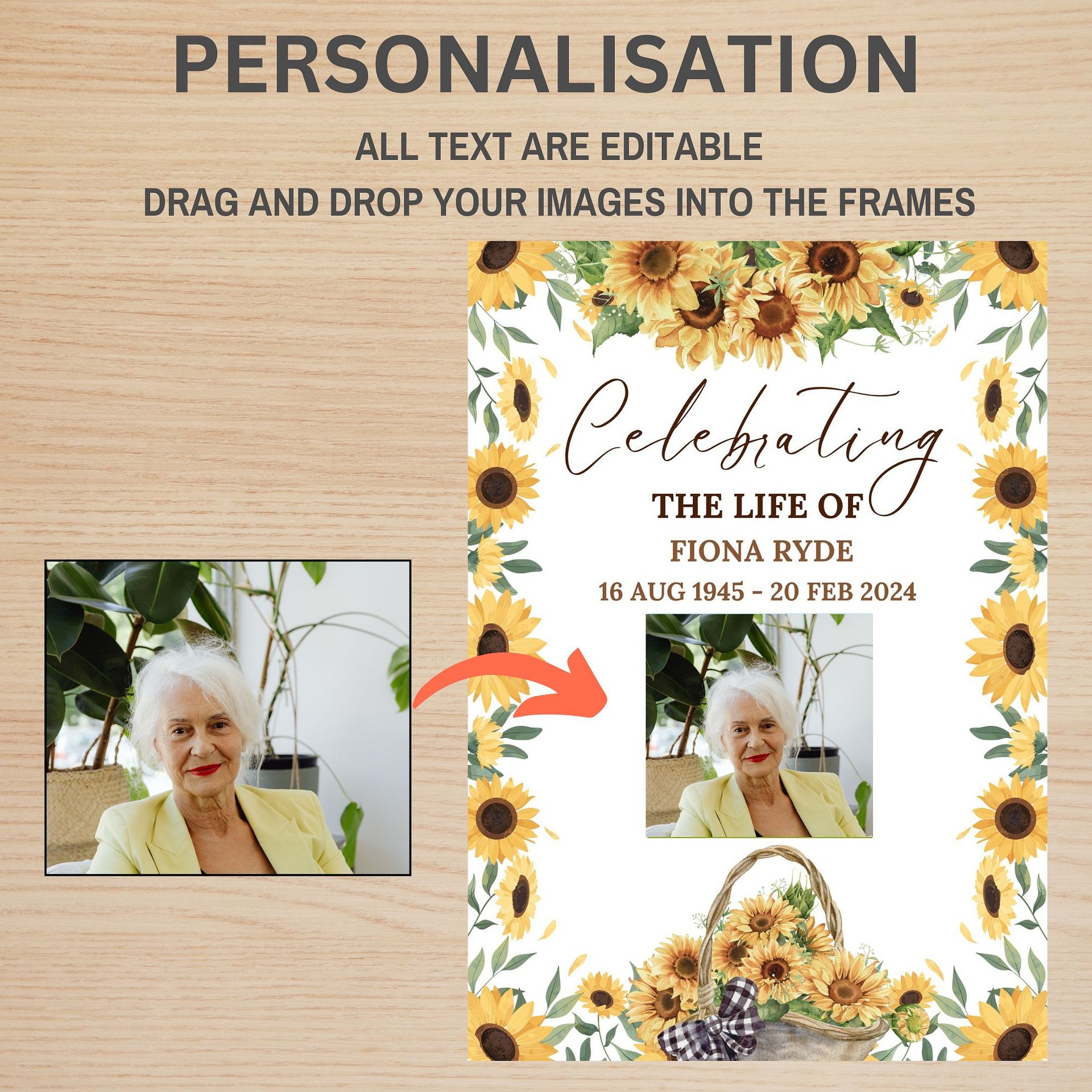 Sunflowers Funeral Photo Collage Sign Set Canva Template product image (6)