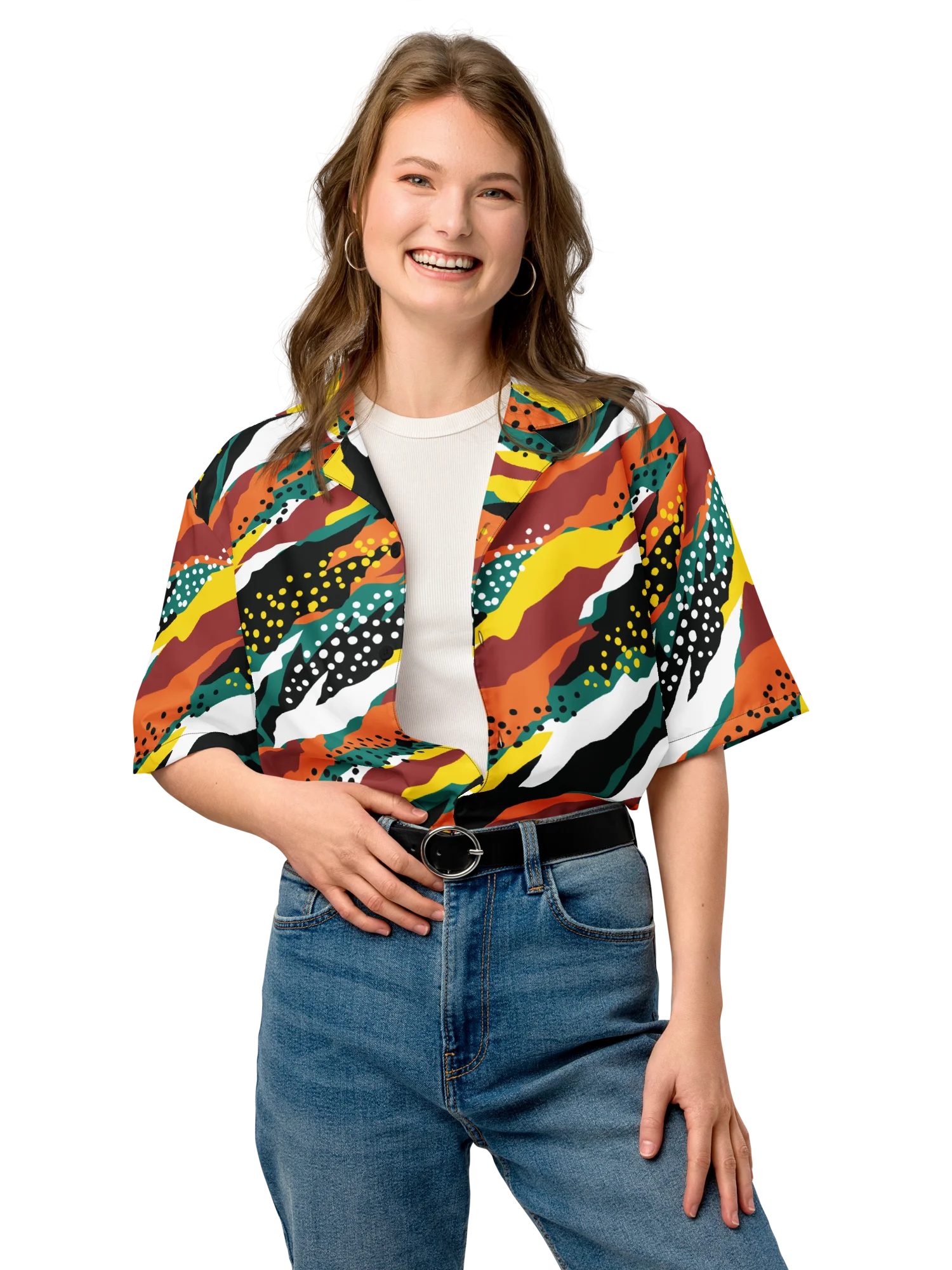 Terracotta & Teal Abstract Safari Pattern | Vibrant All-Over Print Unisex Button Shirt product image (9)