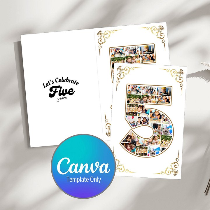 Five Year Celebration Card Photo Collage Canva Template product image (1)