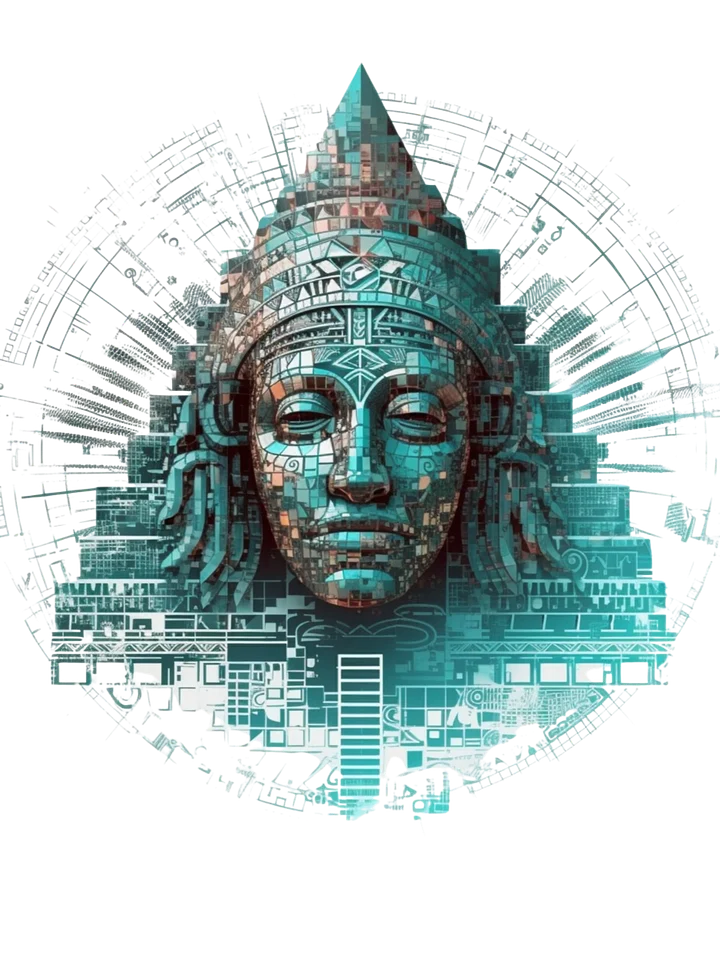 🪶 Digital Temple – Futuristic Mayan Mask - Unisex Softstyle Gildan T-Shirt product image (2)